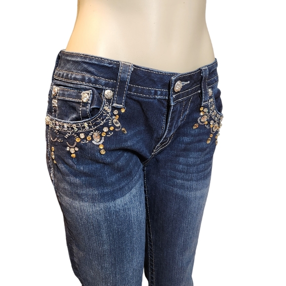 Missme size 31 embelished blue jeans rhinestones signature ankle skinny - Picture 4 of 9